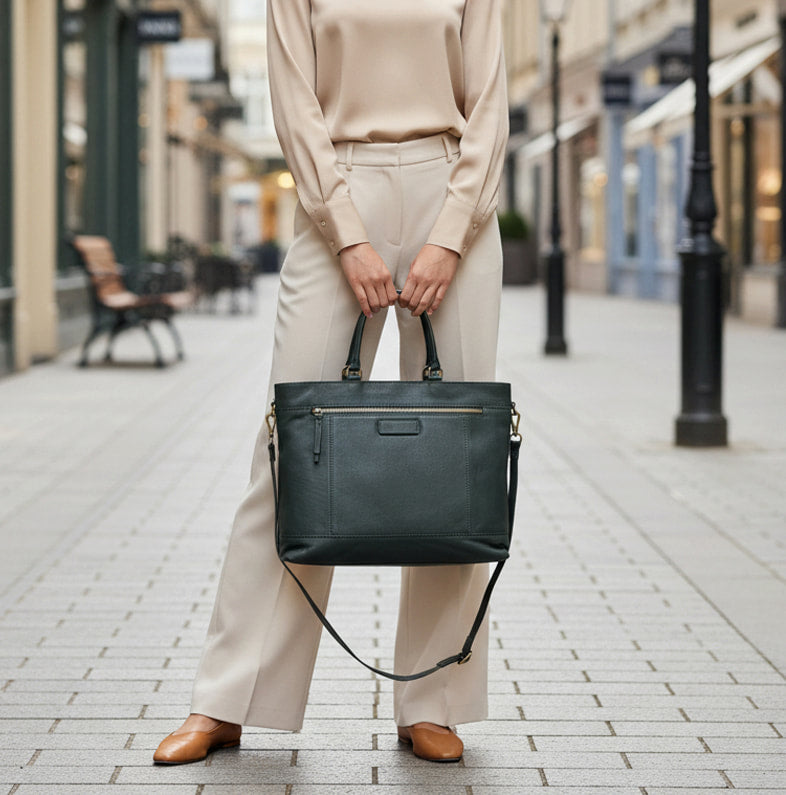 Rowallan Large Green Leather Business Bag, Tote Bag