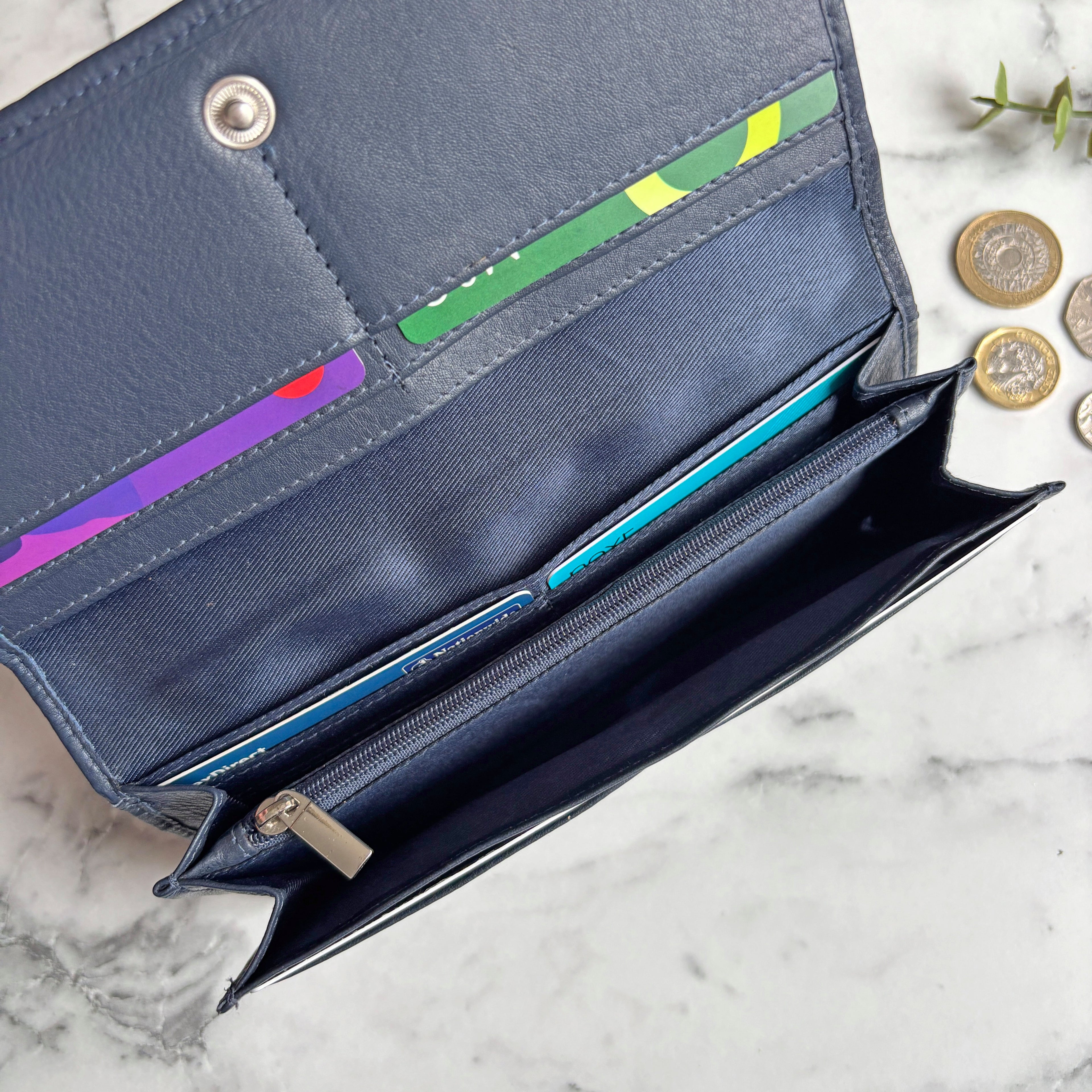 Rowallan Large Navy Leather Purse - RFID Secure