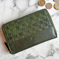 Rowallan Green Leather Purse - Hand Woven