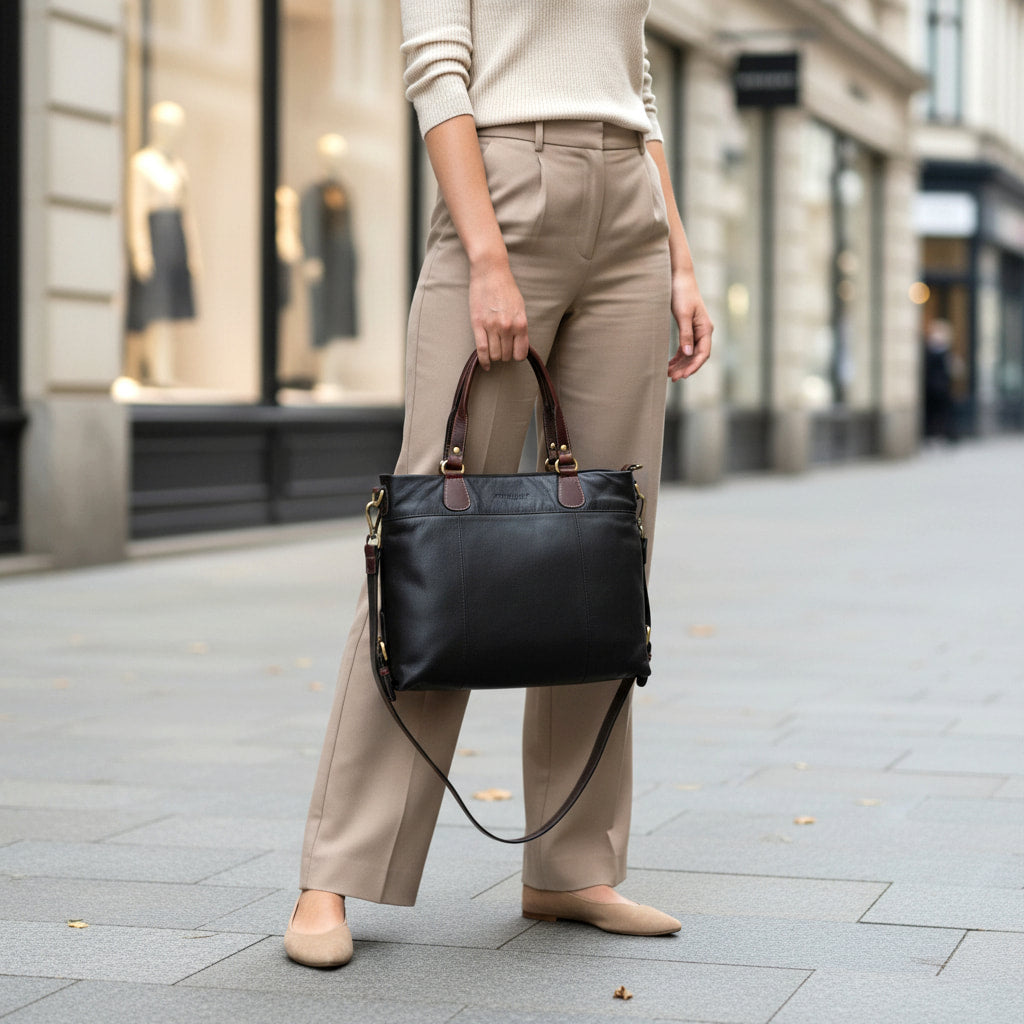 Rowallan Black and Brown Leather Cross Body Bag, Grab Bag