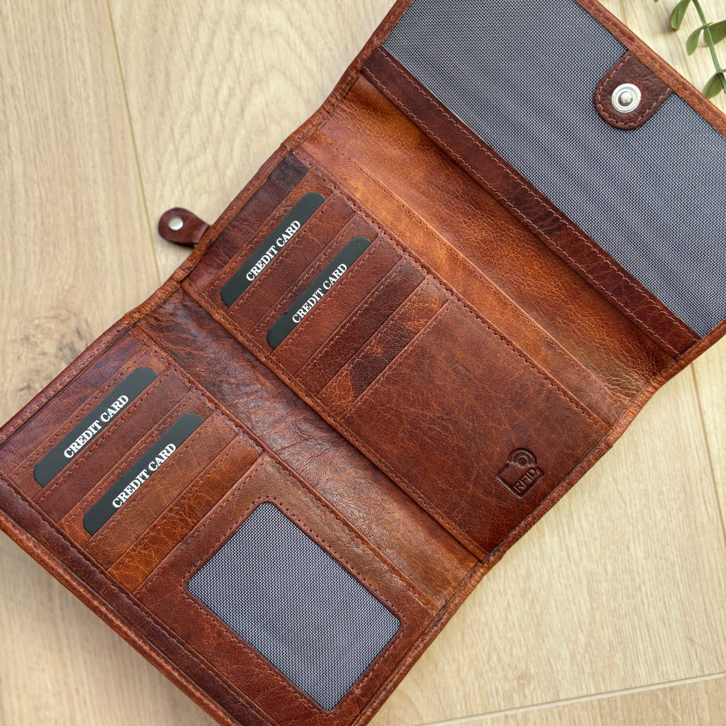 Rowallan Cognac Leather Purse - RFID Secure