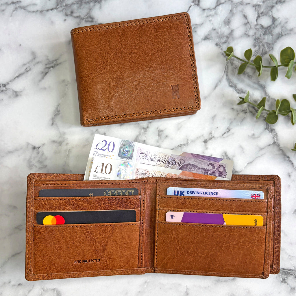 Tan Leather Wallet With Rfid Protection