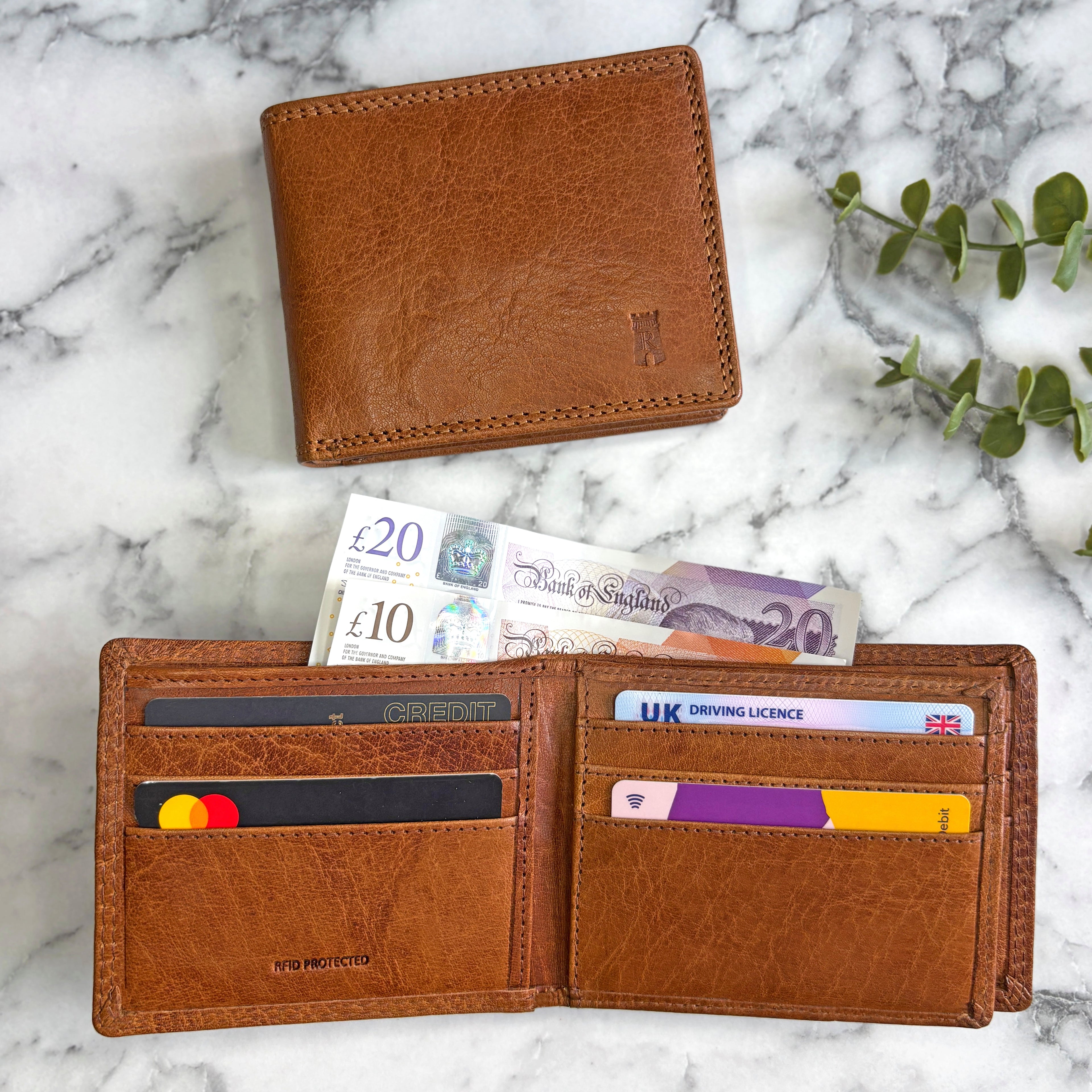 Tan Leather Wallet With Rfid Protection