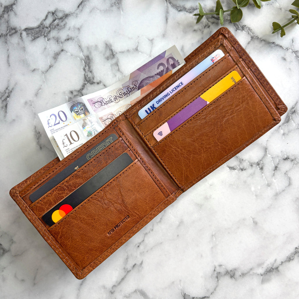 Tan Leather Wallet With Rfid Protection