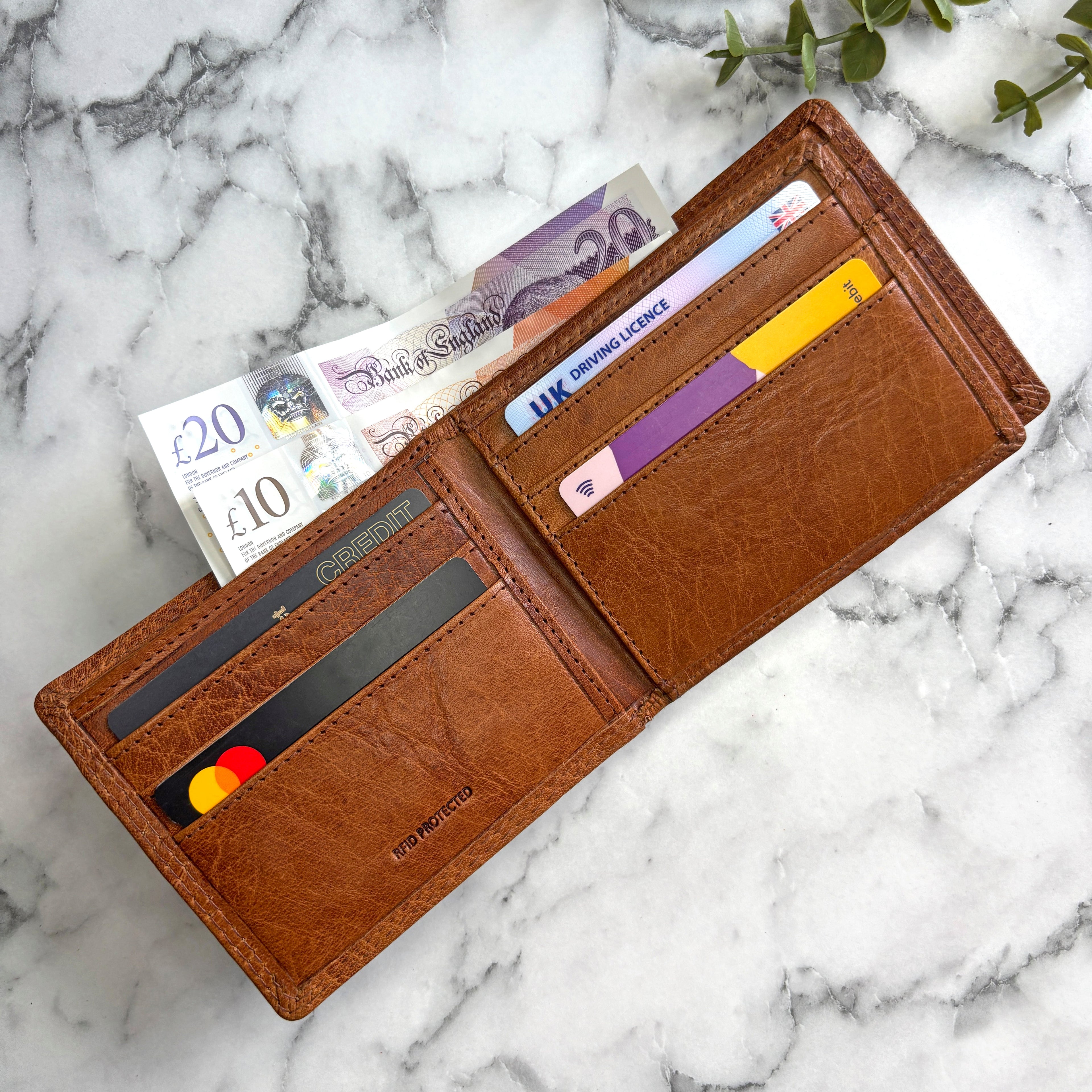 Tan Leather Wallet With Rfid Protection