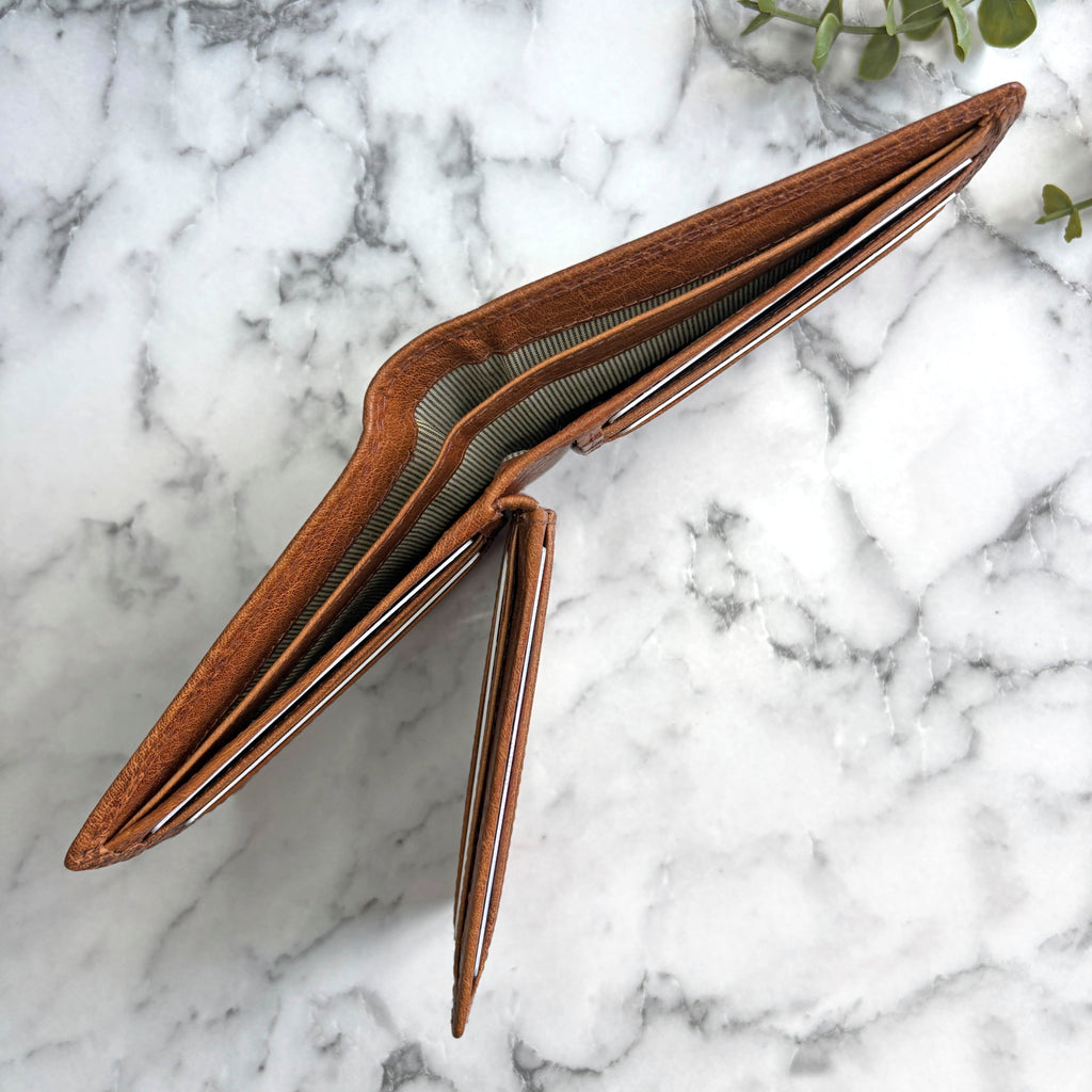Tan Leather Wallet With Rfid Protection
