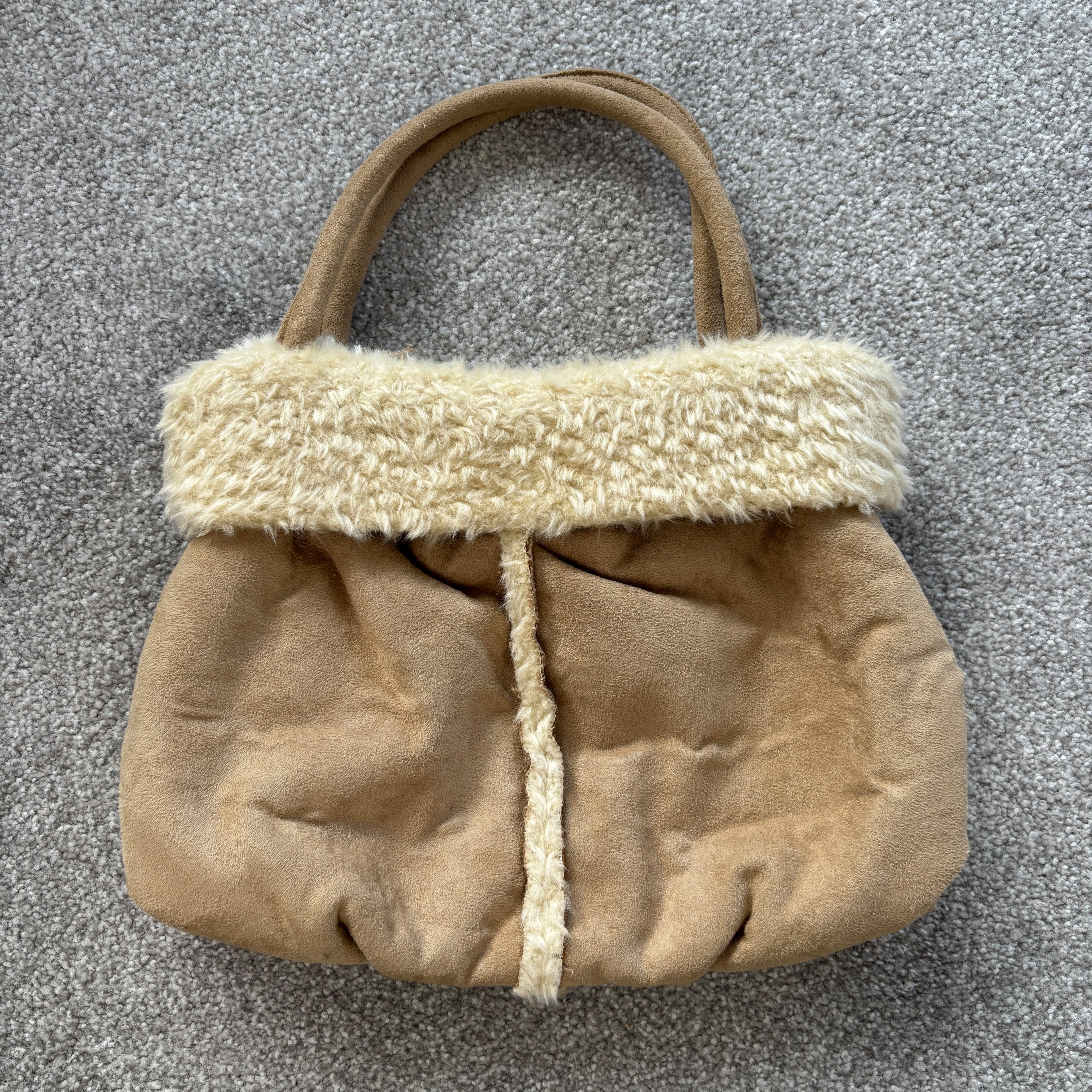 Beige Fur Trim Handbag