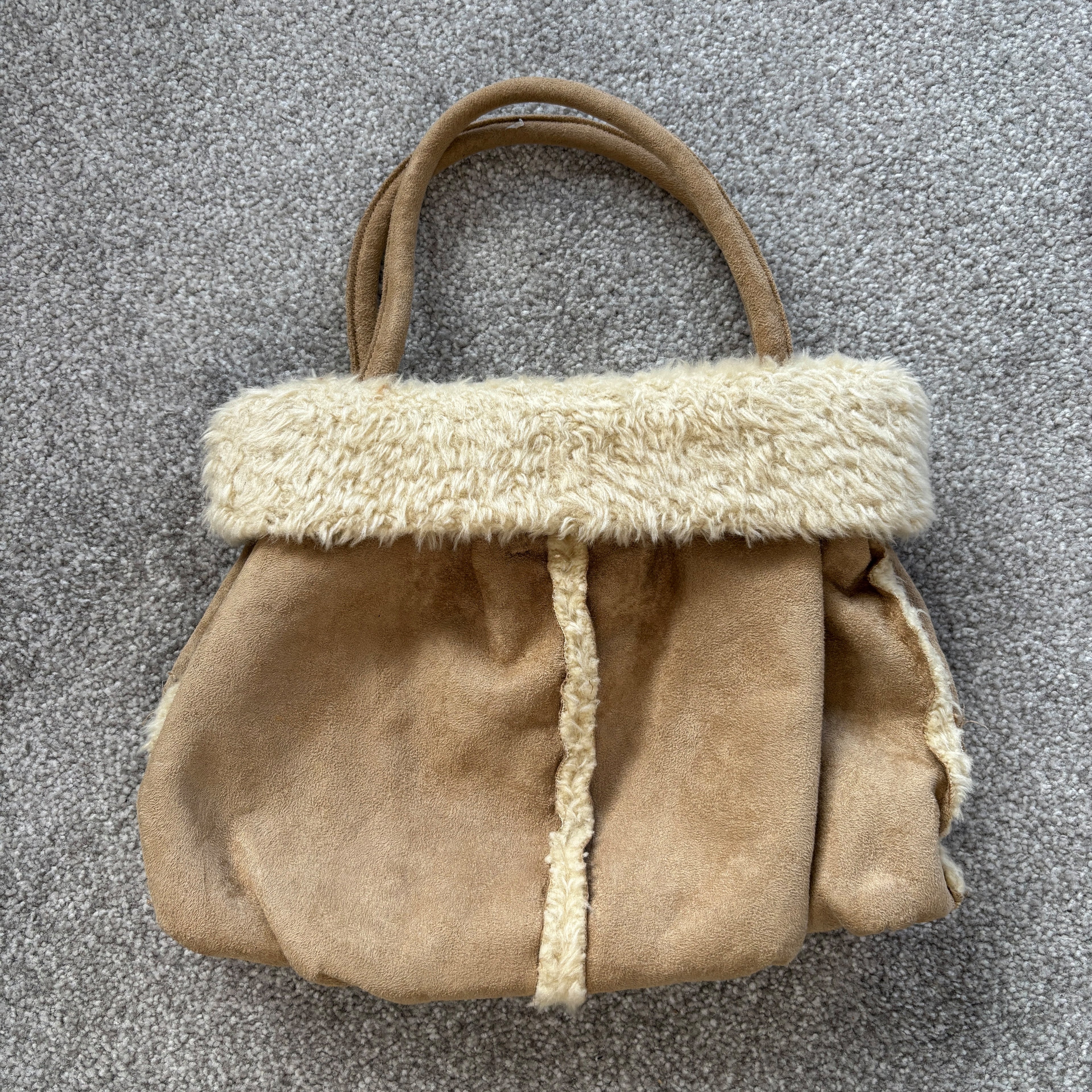 Beige Fur Trim Handbag