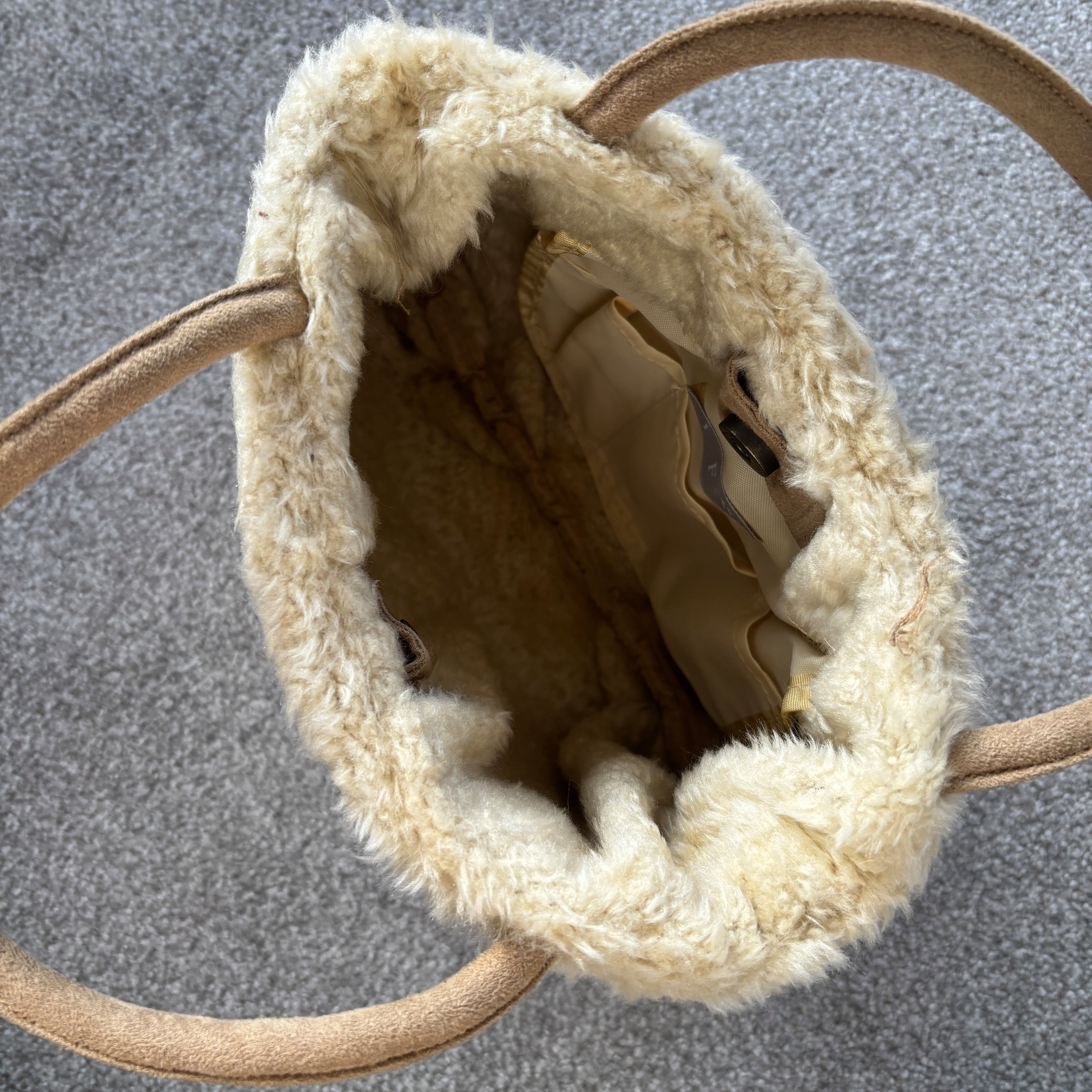 Beige Fur Trim Handbag