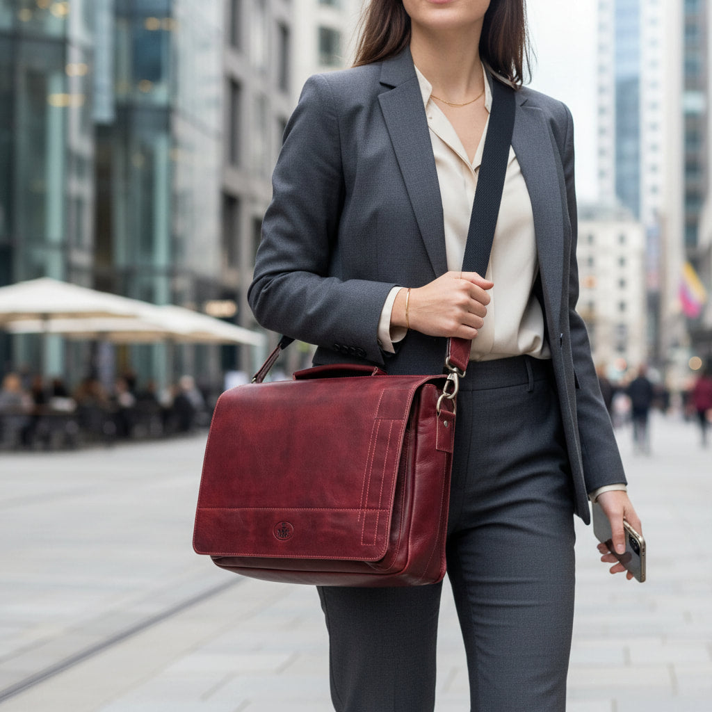 Large Rowallan Red Leather Business Bag, Messenger Bag, Briefcase