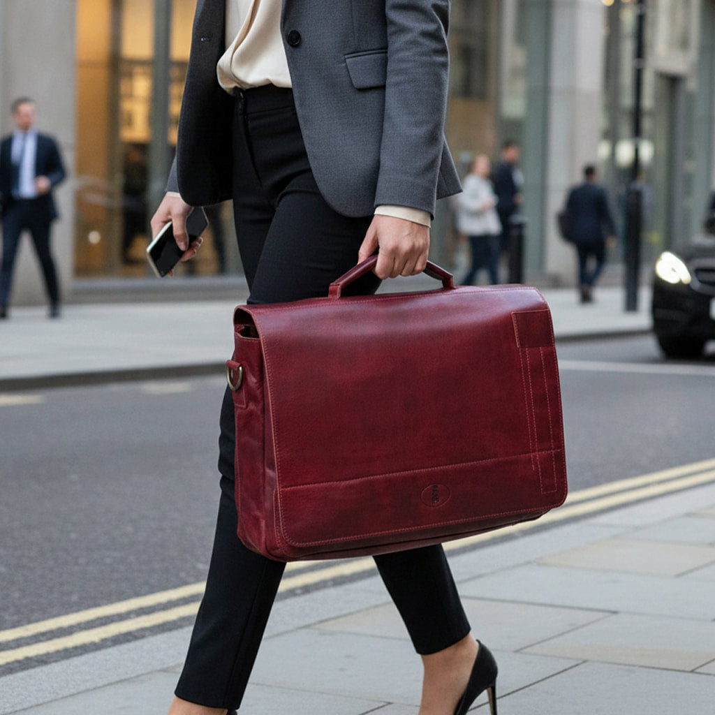 Large Rowallan Red Leather Business Bag, Messenger Bag, Briefcase