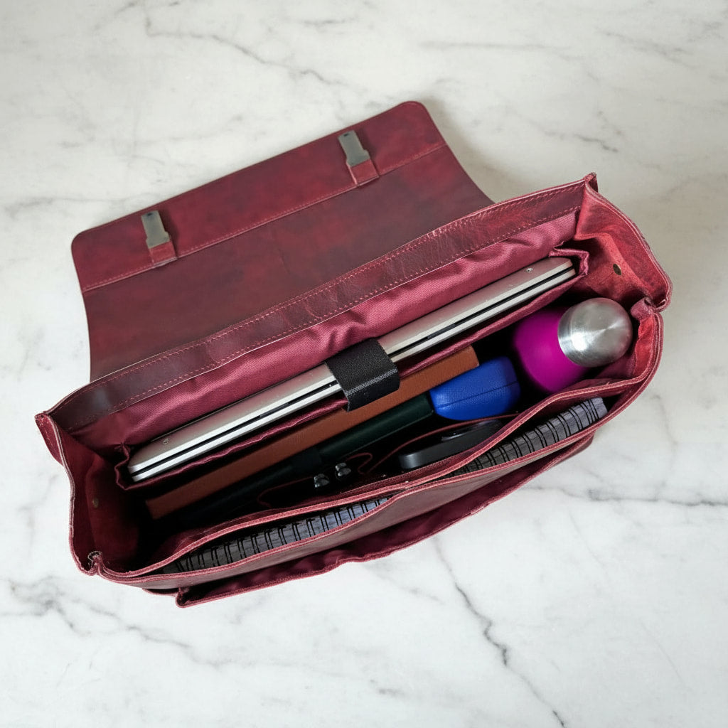 Large Rowallan Red Leather Business Bag, Messenger Bag, Briefcase