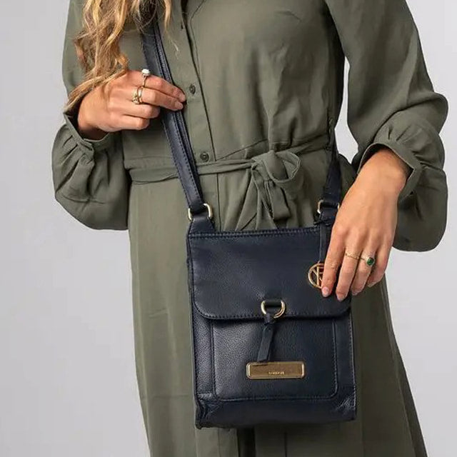 Navy Leather Cross Body Shoulder Bag