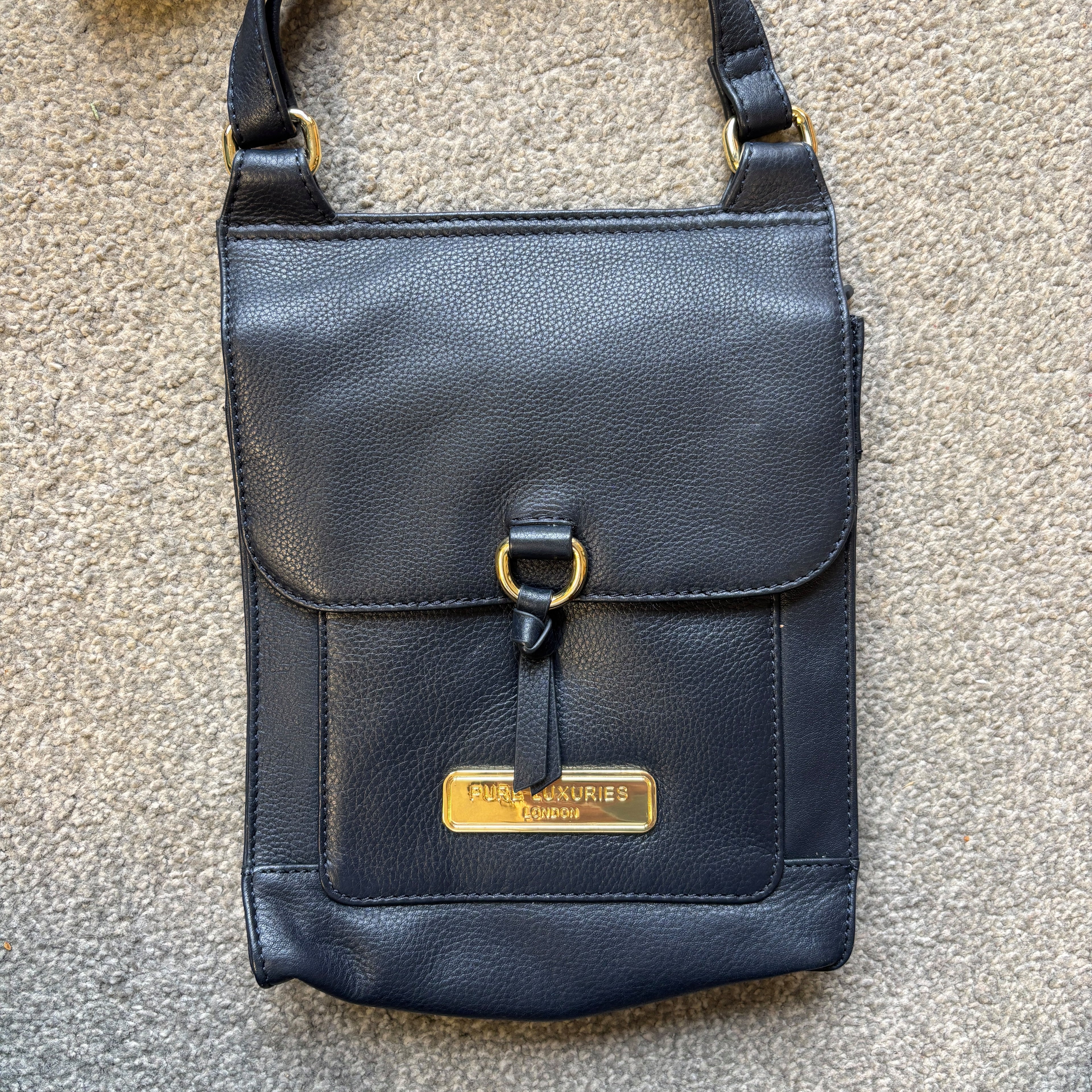 Navy Leather Cross Body Shoulder Bag
