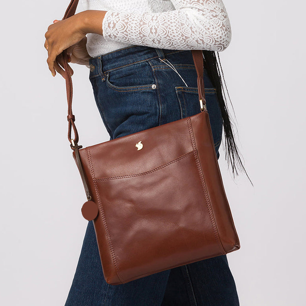 Large Brown Leather Cross Body Shoulder Bag