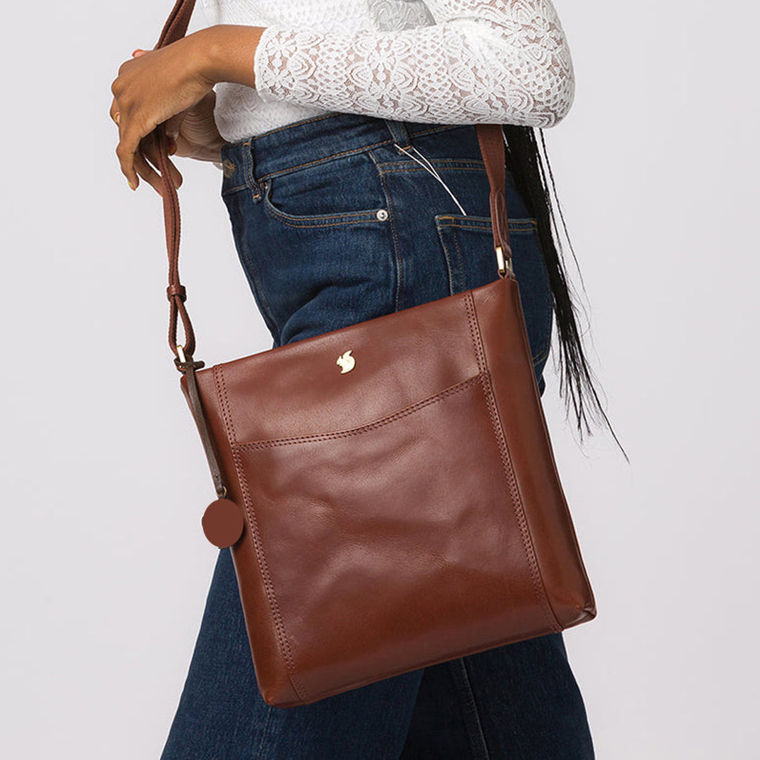 Large Brown Leather Cross Body Shoulder Bag
