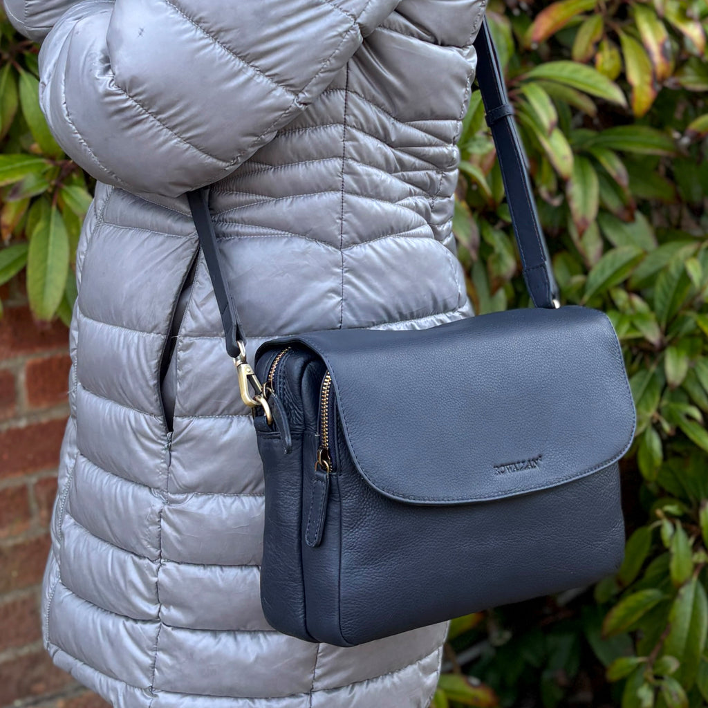 Rowallan Large Navy Leather Cross Body Bag, Shoulder Bag