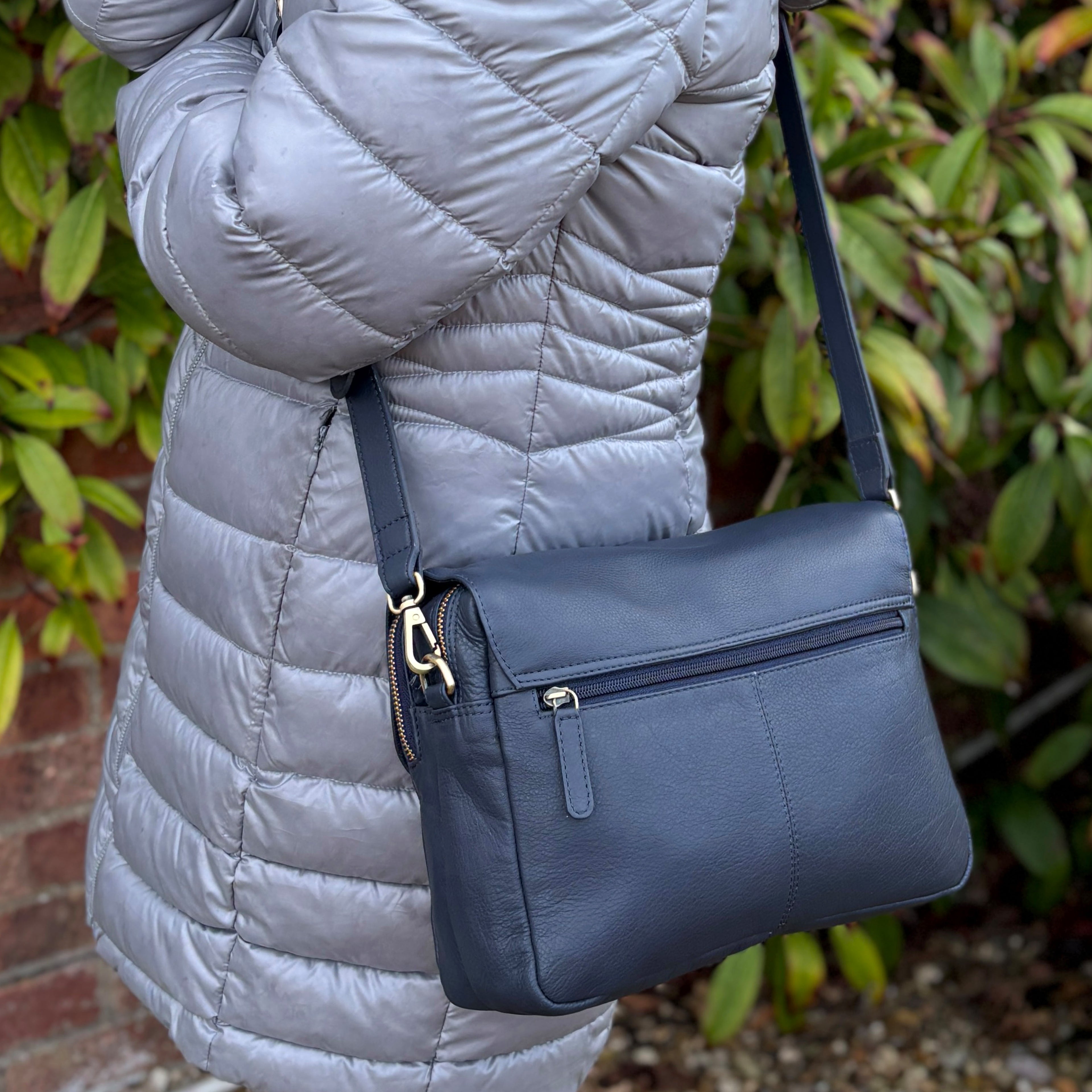 Rowallan Large Navy Leather Cross Body Bag, Shoulder Bag