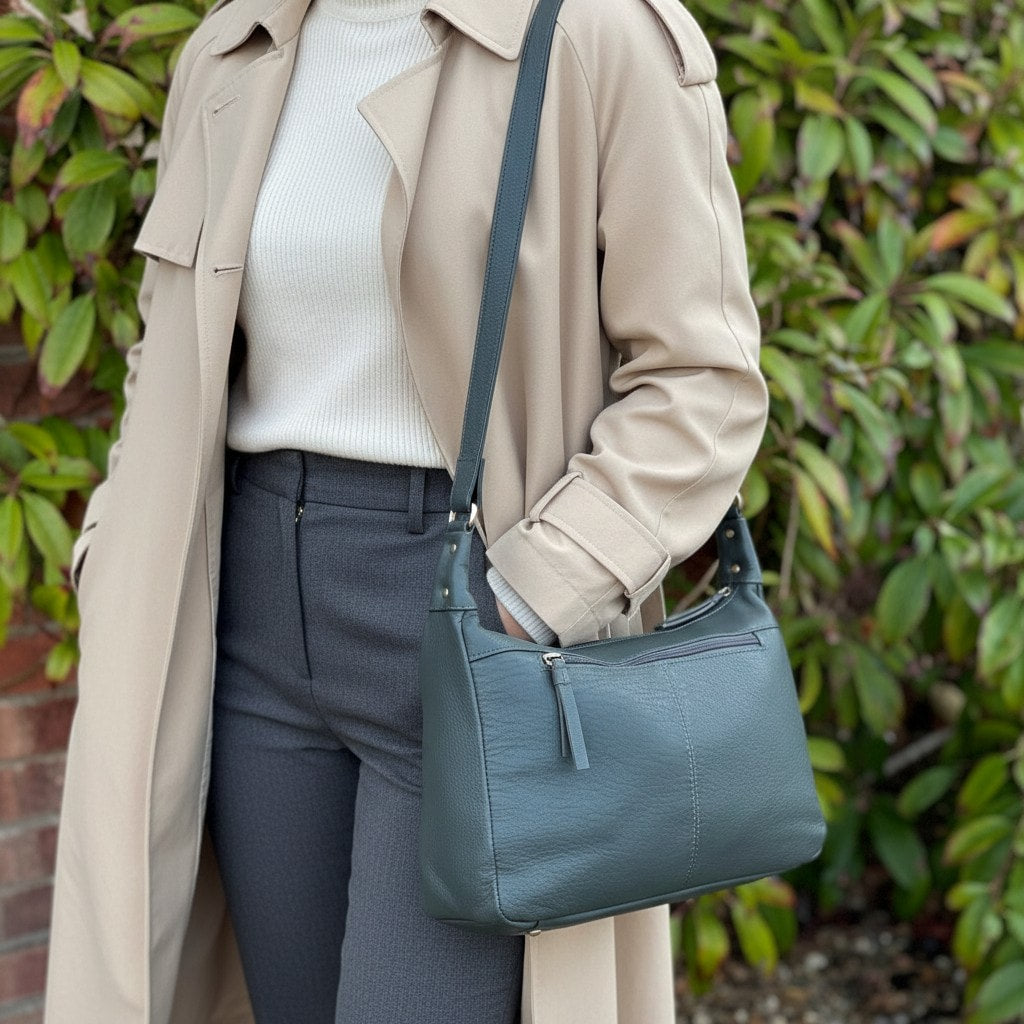 Rowallan Large Green Leather Cross Body Bag, Shoulder Bag