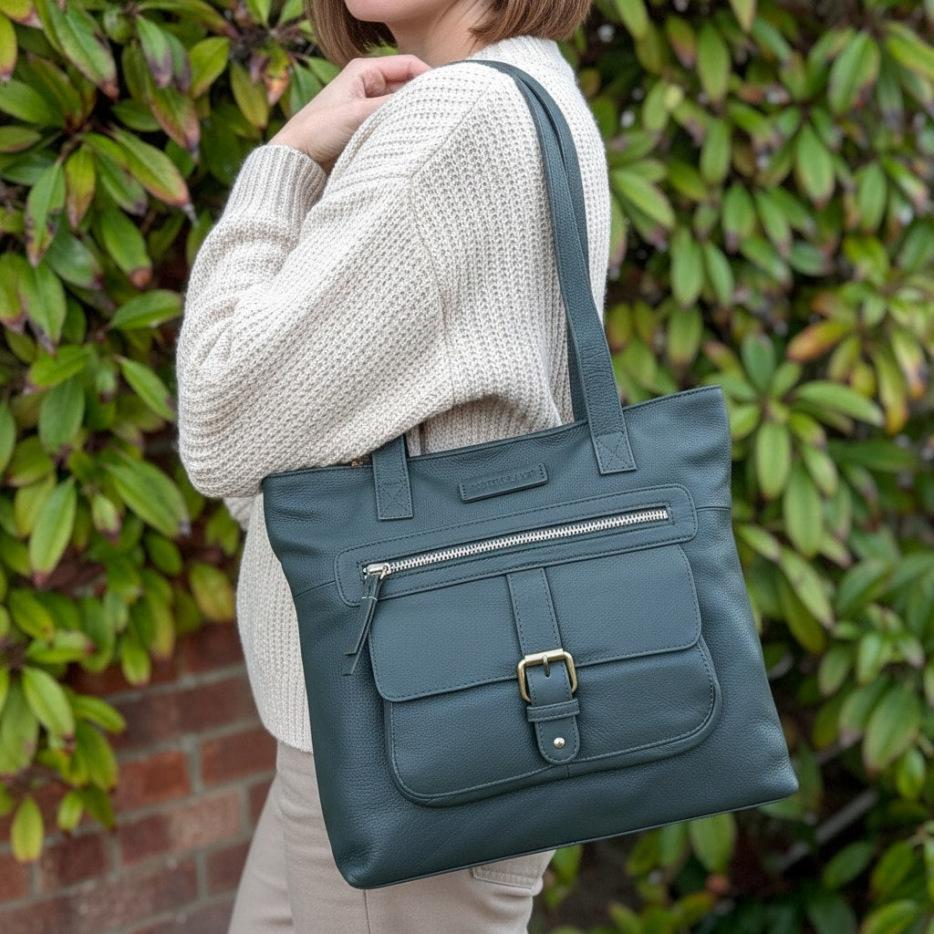 Rowallan Green Leather Shoulder Bag, Tote Bag
