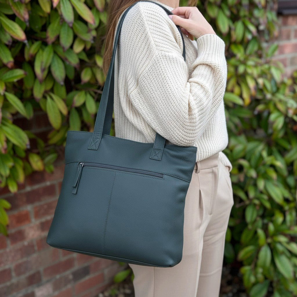 Rowallan Green Leather Shoulder Bag, Tote Bag