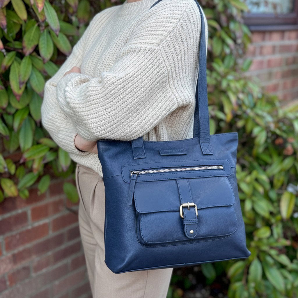 Rowallan Navy Leather Shoulder Bag, Tote Bag