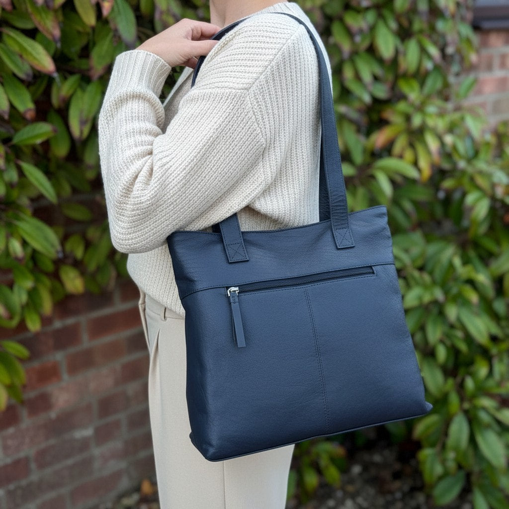 Rowallan Navy Leather Shoulder Bag, Tote Bag