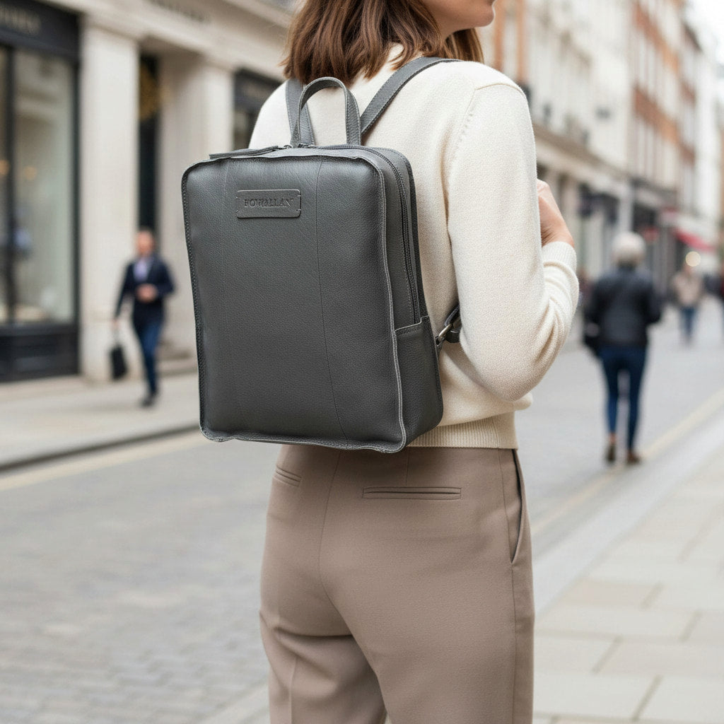 Rowallan Grey Leather Backpack