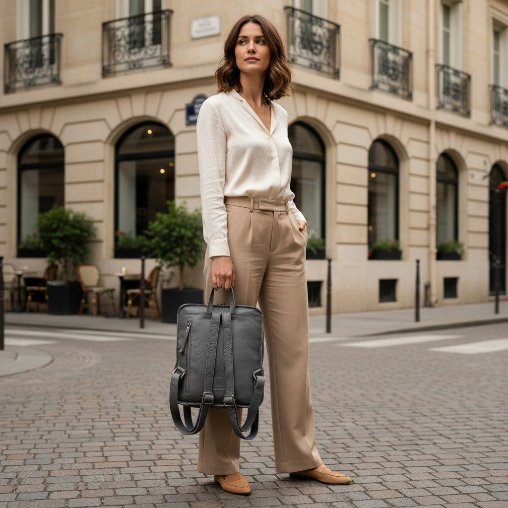 Rowallan Grey Leather Backpack