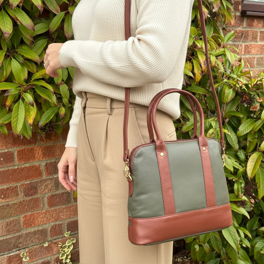 Rowallan Green and Tan Handbag, Cross Body Bag, Shoulder Bag