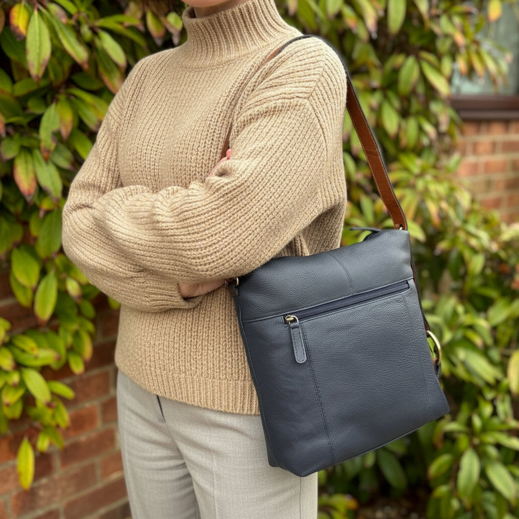 Rowallan Navy and Tan Handbag, Cross Body Bag, Shoulder Bag