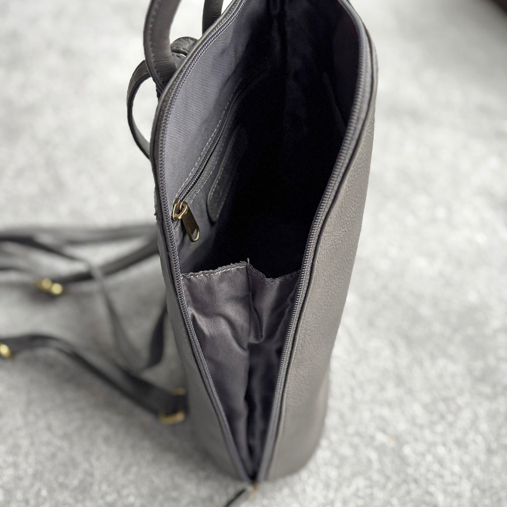 Rowallan Women's Grey Leather Backpack