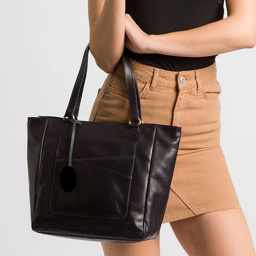 Large Black Leather Tote Bag
