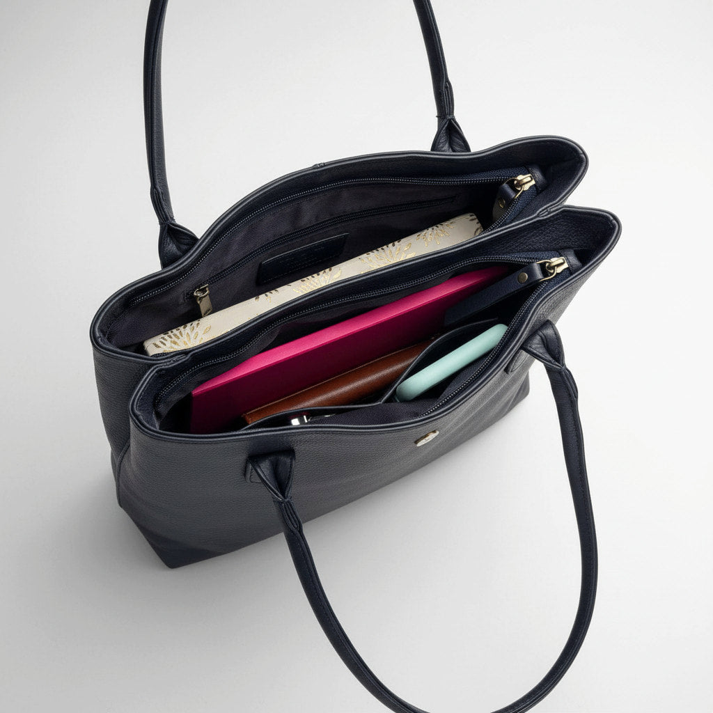 Rowallan Navy Leather Shoulder Bag