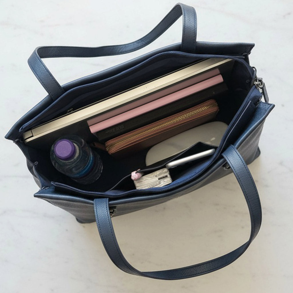 Rowallan Large Extra Navy Leather Shoulder Bag, Business Bag, Travel Bag