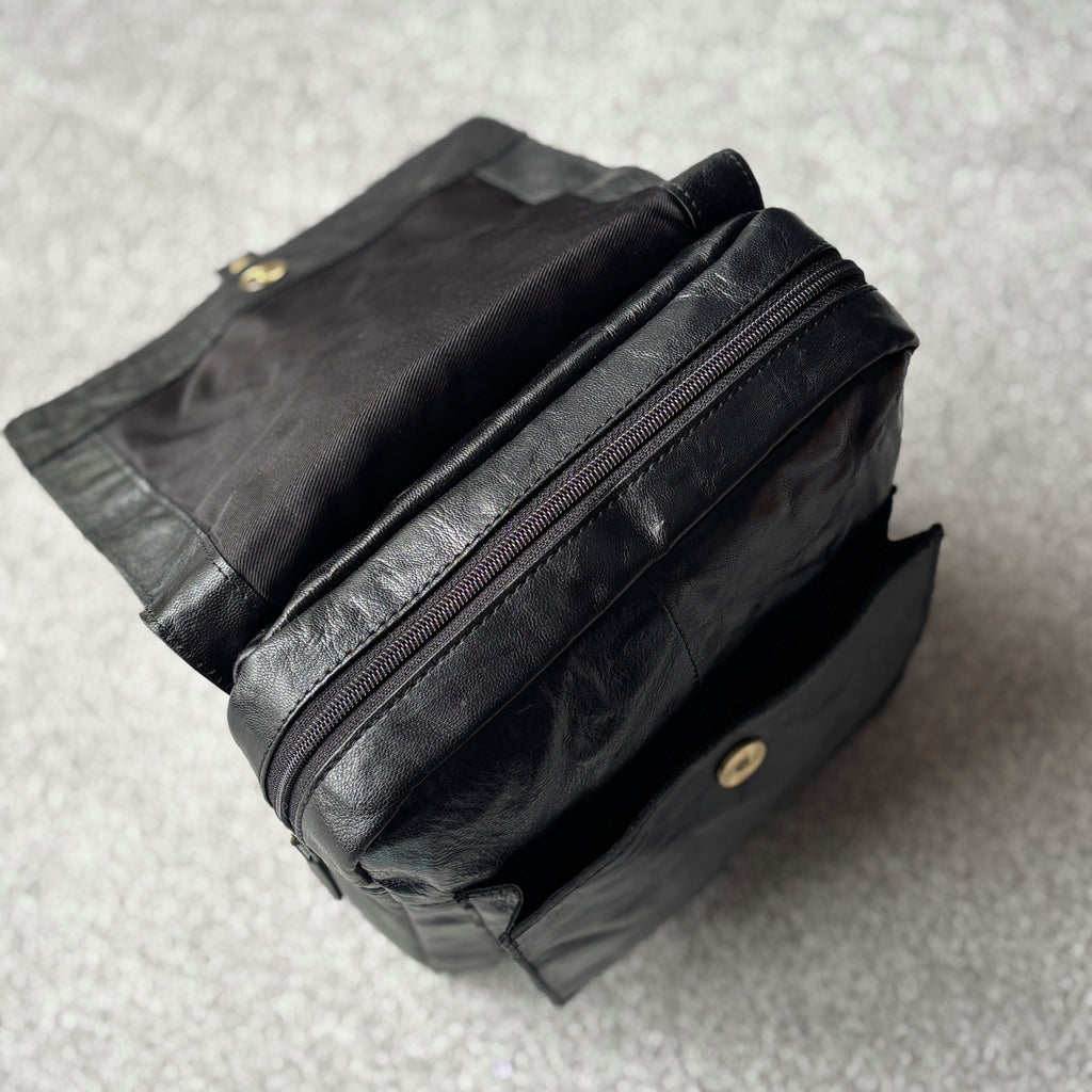 Rowallan Black Leather Backpack