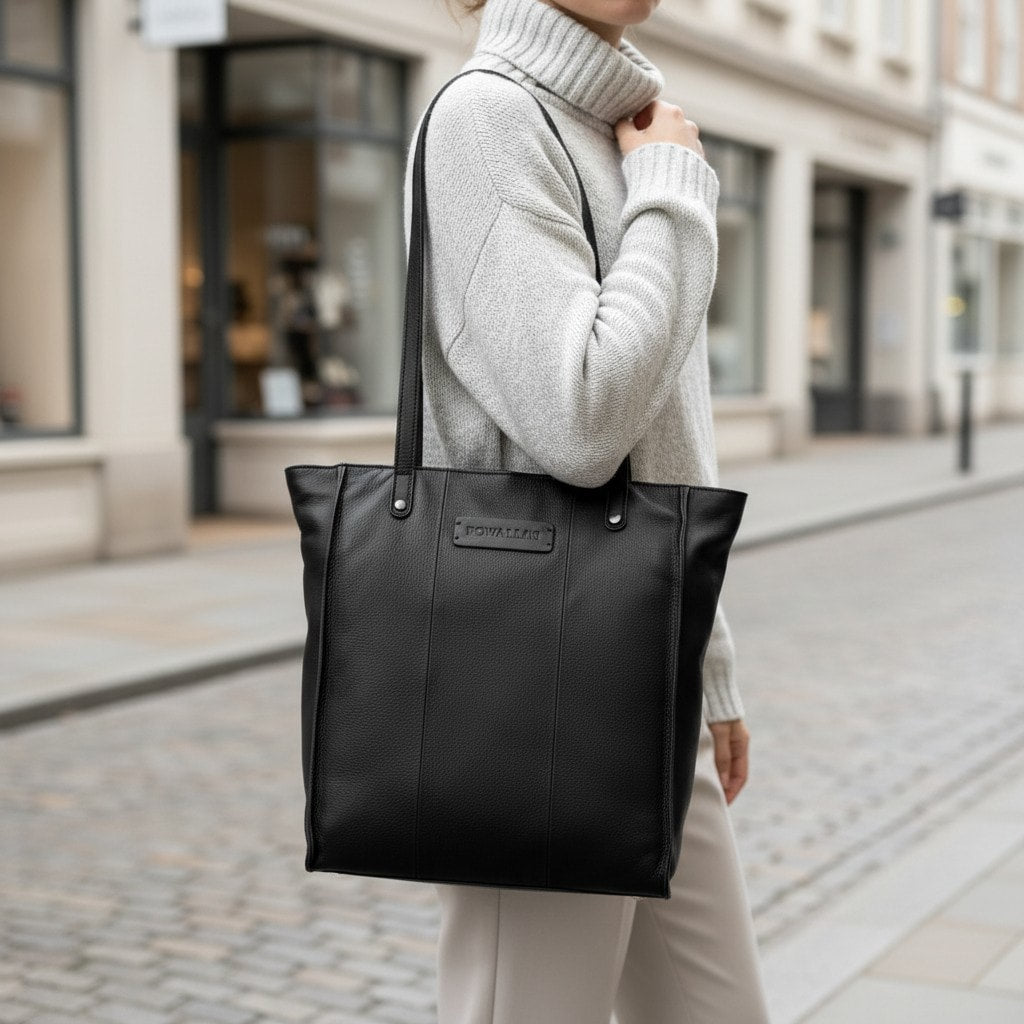 Rowallan Large Black Leather Shoulder Bag