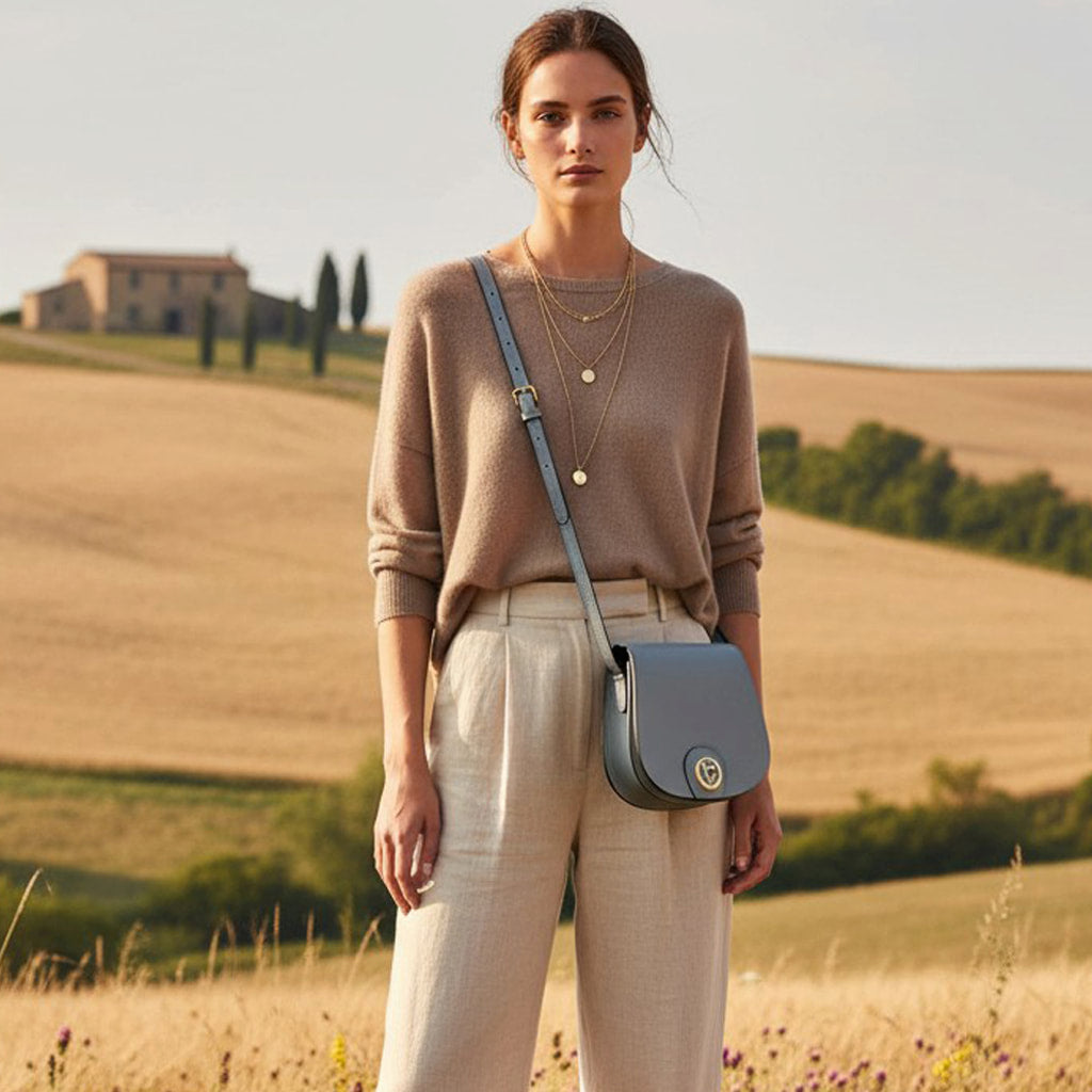 Small Blue Leather Saddle Bag, Cross Body Bag