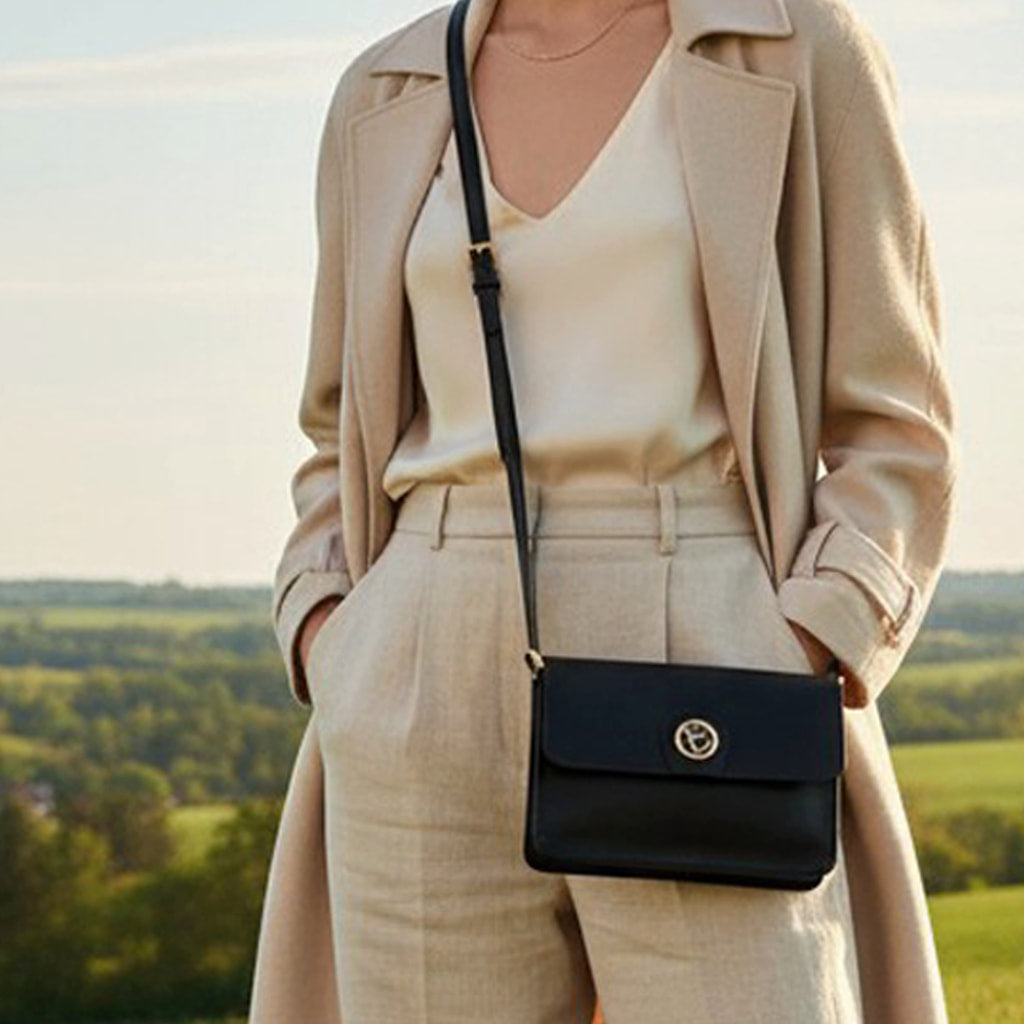 Black Leather Structured Shoulder Bag, Clutch Bag
