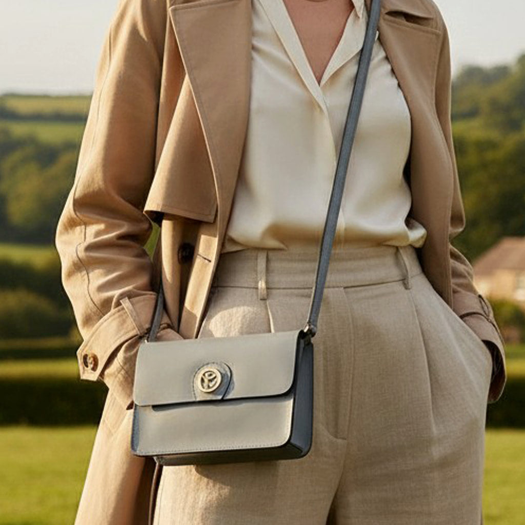 Blue Leather Structured Shoulder Bag, Clutch Bag