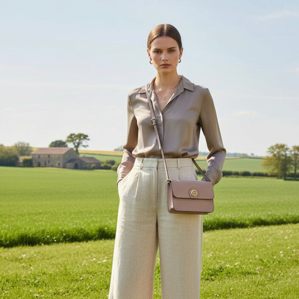 Pink Leather Structured Shoulder Bag, Clutch Bag
