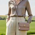 Pink Leather Structured Shoulder Bag, Clutch Bag