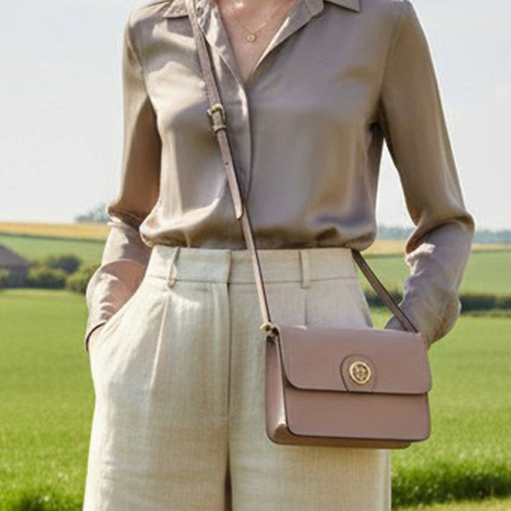 Pink Leather Structured Shoulder Bag, Clutch Bag
