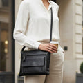 Rowallan Large Black Leather Cross Body Bag, Shoulder Bag