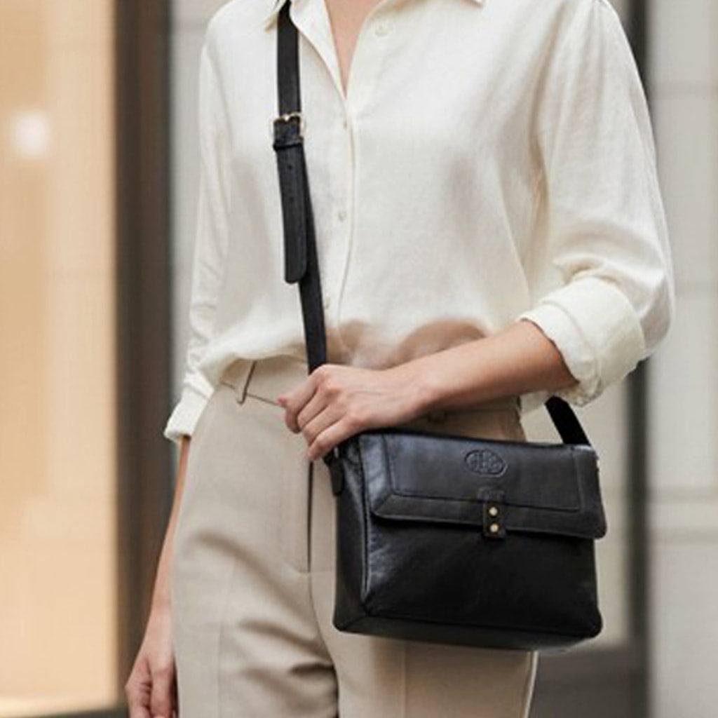 Rowallan Black Leather Handbag, Shoulder Bag, Cross Body Bag