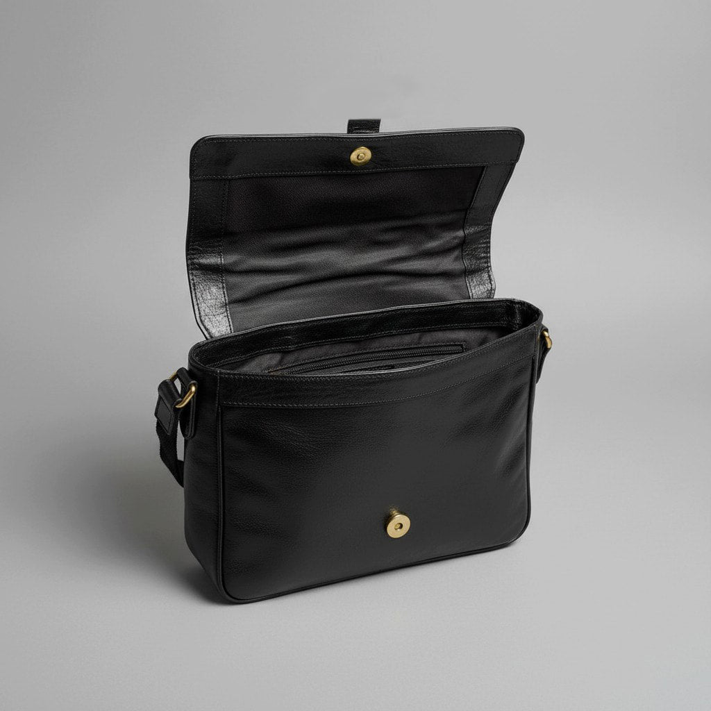Rowallan Black Leather Handbag, Shoulder Bag, Cross Body Bag
