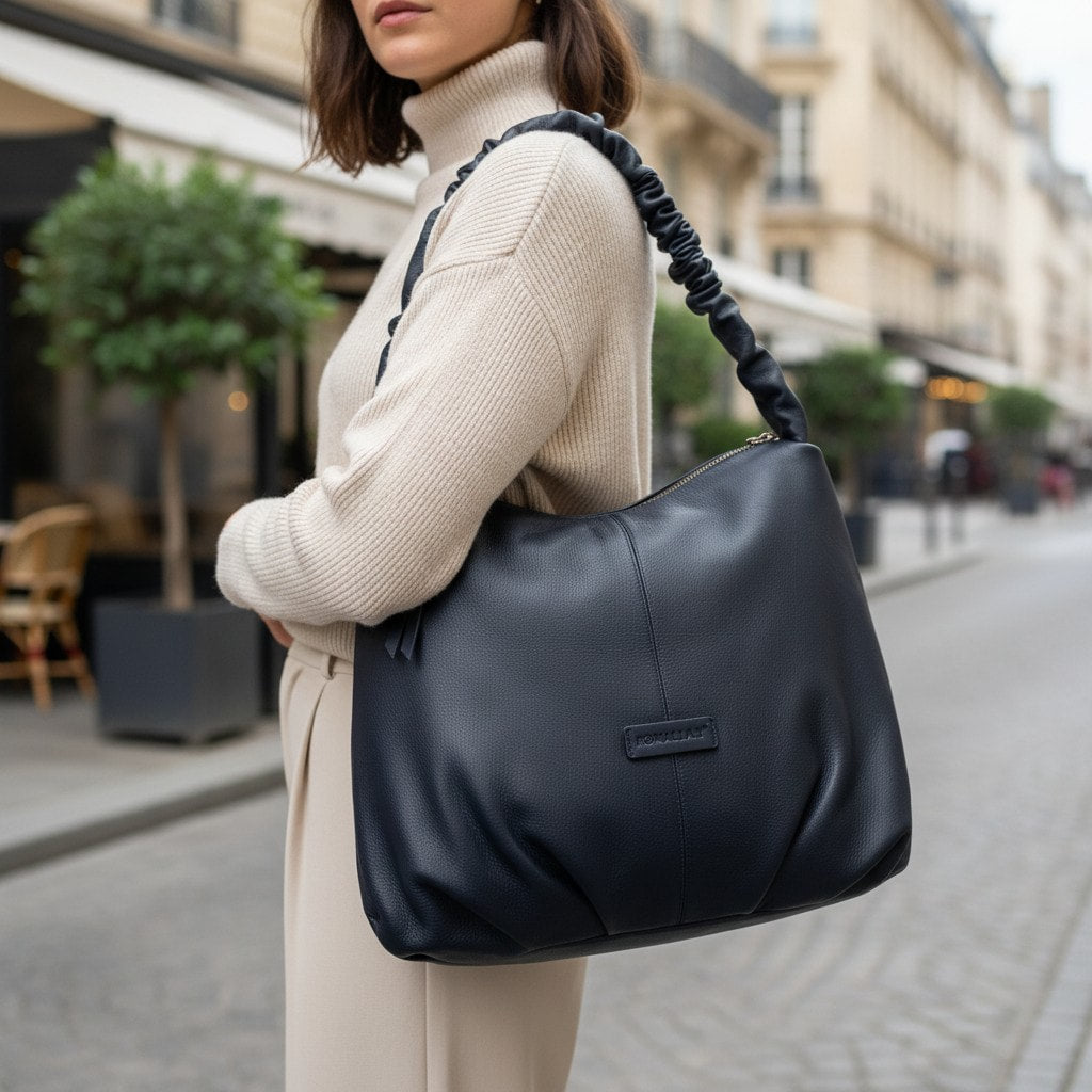 Rowallan Large Navy Leather Shoulder Bag, Handbag
