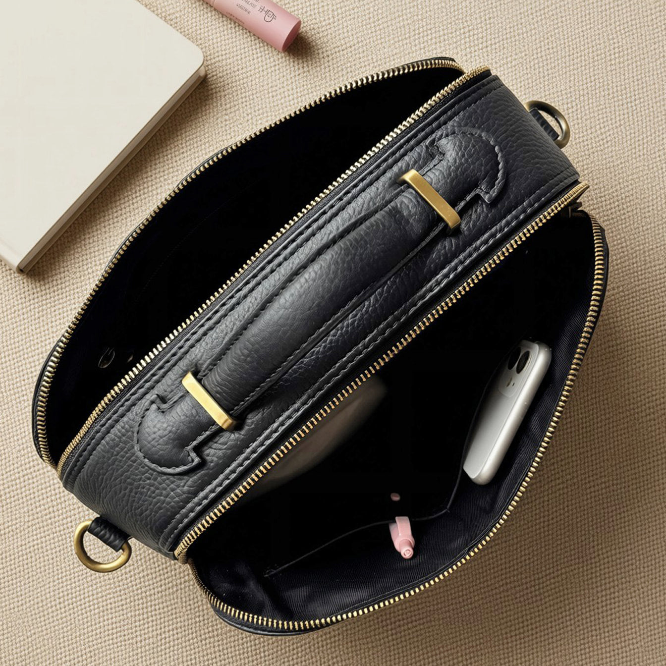 Rowallan Large Black Leather Cross Body, Shoulder Bag, Business Bag