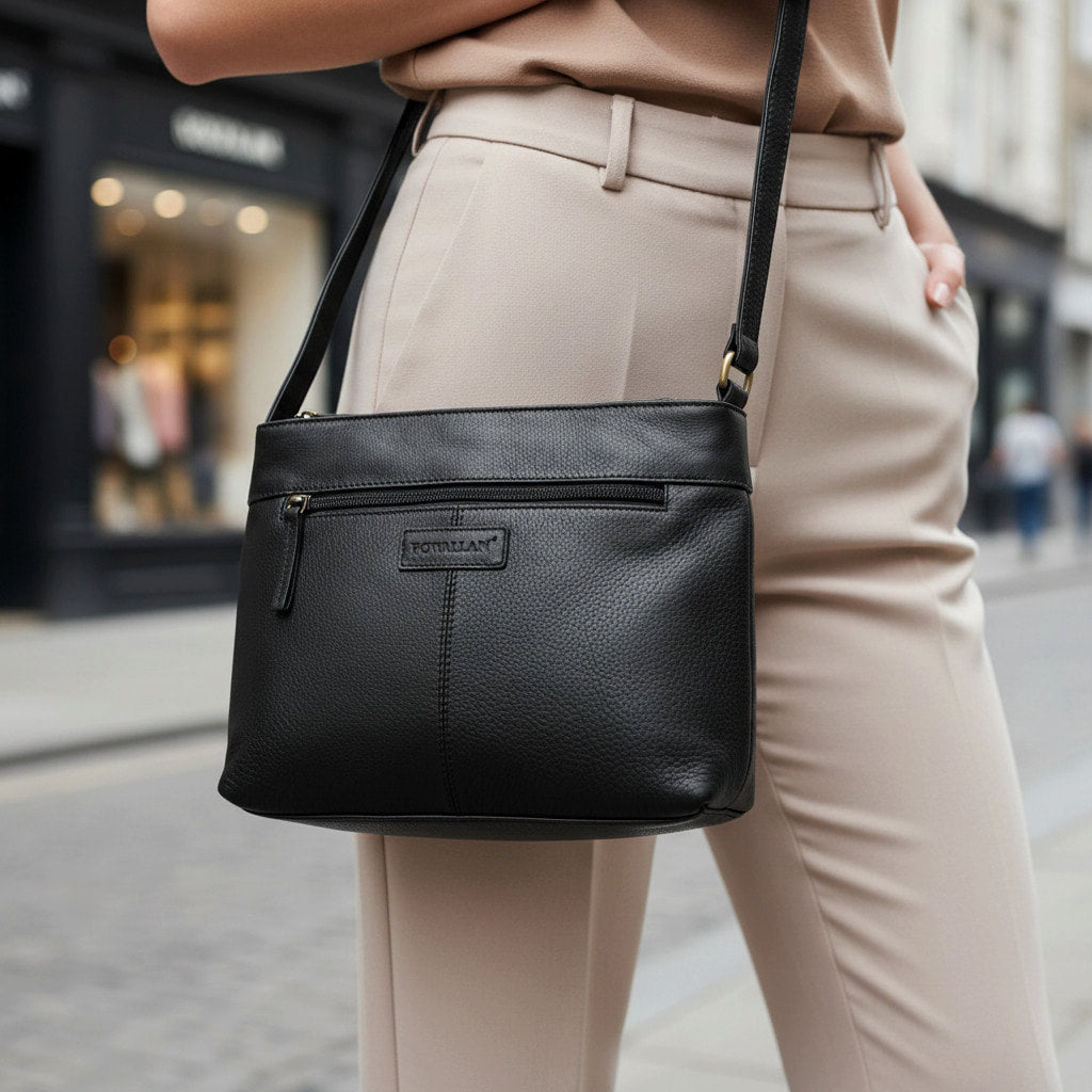 Rowallan Black and Tan Leather Shoulder Bag, Cross Body Bag