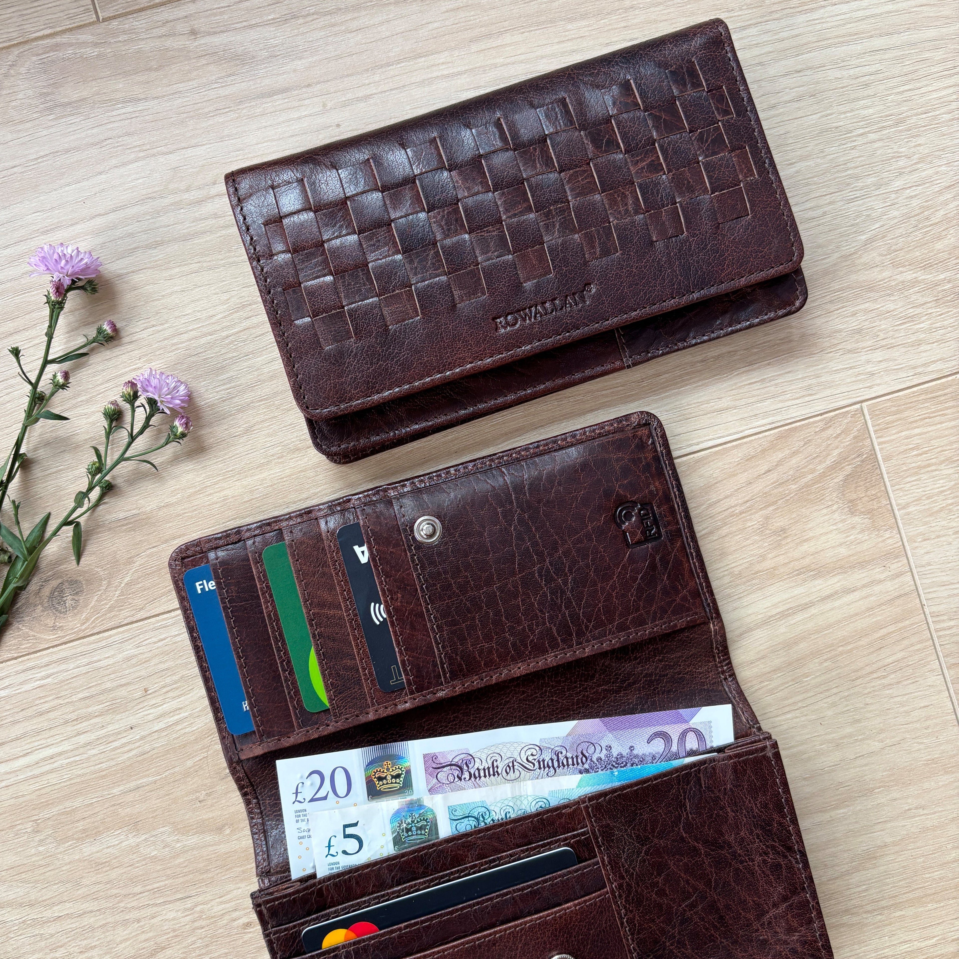 Rowallan Brown Twin Gusset Leather Purse - RFID Secure
